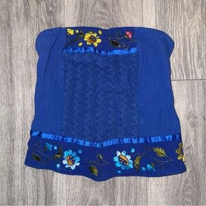 Blue Embroidered Tube Top